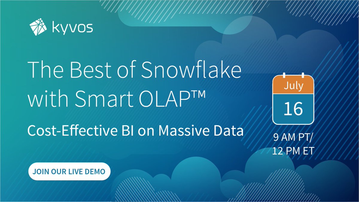 KyvosInsights's tweet photo. Join our live demo tomorrow to see how #Snowflake users can run complex, multidimensional queries on massive amounts of data using BI tool of their choice. https://t.co/lj0jAy7k7A

#SnowflakeUsers #BITools #BITool #Query #OLAP #SmartOLAP #Kyvos https://t.co/VBVSzTr4Q6