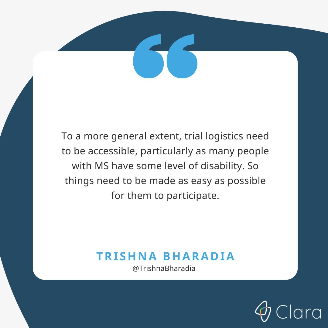 Clinical trial accessibility & logistics are critical in ensuring that all patients are able to participate. @TrishnaBharadia 
#cliicaltrials #clinicaltrialawarenss #clinicaltrialaccessibility #multiplesclerosis #MS