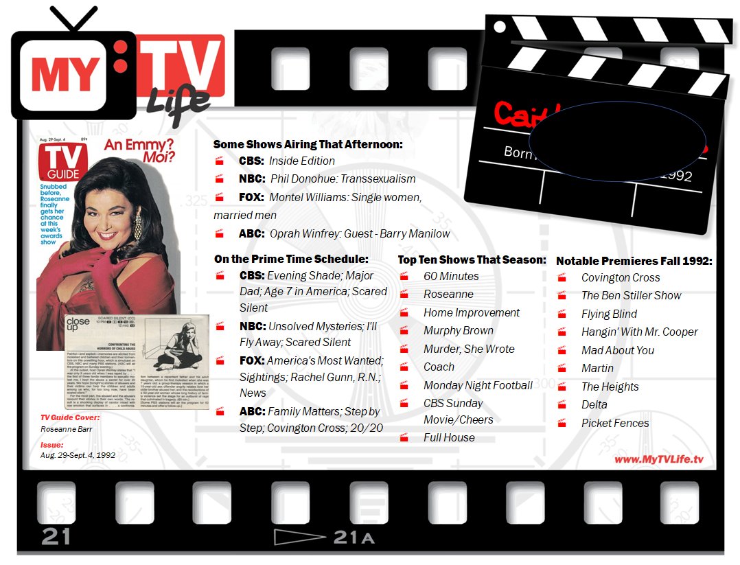 MyTVLife1's tweet photo. Just completed a MyTVLife certificate for the @HotMessHouse upcoming entertainment gift guide! Rosanne Barr for an Emmy?? Actually, Candice Bergen won that year for Murphy Brown. What was on television the day YOU were born? https://t.co/2c2Oy2TGed