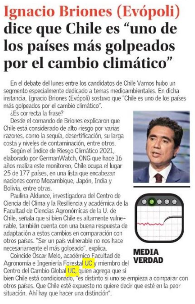 🟠¿Es correcta afirmar que Chile es "uno de los países más golpeados por el cambio climático? No del todo.

El #académicoFAIF Óscar Melo y otros investigadores coinciden en que, pese a ser vulnerables, la capacidad de adaptación👥 juega un rol clave ante estos efectos