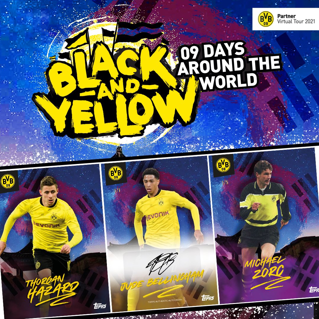 Topps_UK's tweet photo. The @BlackYellow Virtual Tour has made it to Korea with new cards live shortly!

Base card parallels with lucky orders! 🖋 Limited print run autographs cards also available.

🔗 https://t.co/Puvg5Y7KCc

#bvb #tradingcards #footballcards #soccercards #bvbtour #bvbworldwide https://t.co/xvWdEnIBC0