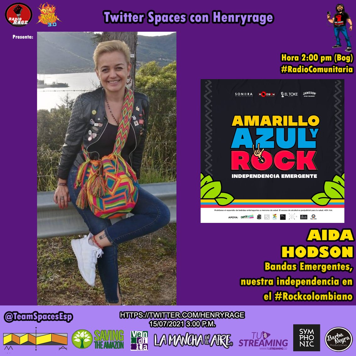 Amarillo, Azul y Rock Independencia Emergente <a href="/SonoraENT/">Sonora Ent.</a> hoy con Aida Hodson @Soloyo88446759 hablando de lo que viene el 20 de julio para #Rockcolombiano <a href="/Radiorageofi/">Radiorageoficial</a> 3 pm