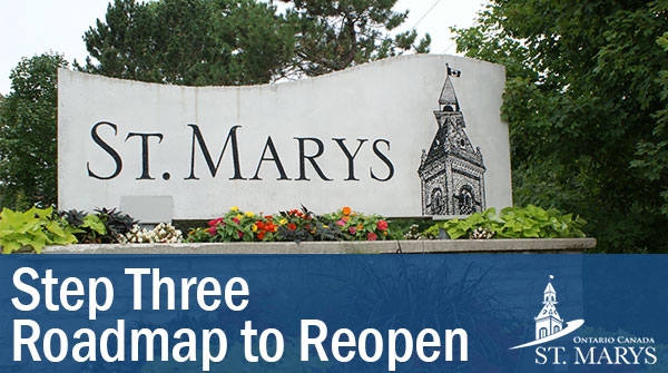 townofstmarys's tweet photo. July 16 at 12:01 a.m., we will be operating under Step Three of Ontario’s Roadmap to Reopen. Several Town services and facilities will be reopening with public health measures in place. See our media release for details:
 https://t.co/eU1w5QsG0y

#StrongAsStone #StMarysON https://t.co/DOeDgYwos2
