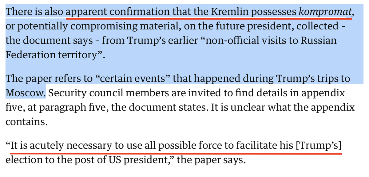 N0rth0ftheW4ll's tweet photo. "use all possible force to facilitate his [Trump's] election" and "apparant confirmation that the Kremlin possesses Kompromat". Interesting. Wonder what @BarryMeier thinks of @lukeharding1968 as an investigative journalist? #PutinPapers https://t.co/u3GpFNJpVz