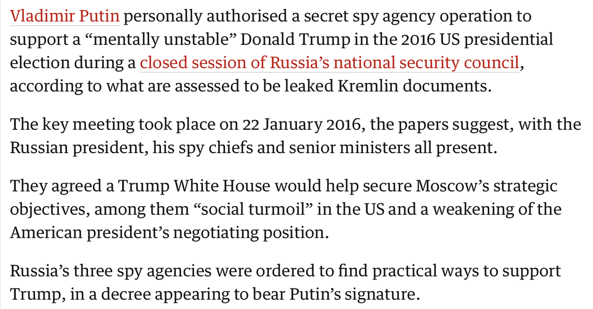 N0rth0ftheW4ll's tweet photo. "use all possible force to facilitate his [Trump's] election" and "apparant confirmation that the Kremlin possesses Kompromat". Interesting. Wonder what @BarryMeier thinks of @lukeharding1968 as an investigative journalist? #PutinPapers https://t.co/u3GpFNJpVz