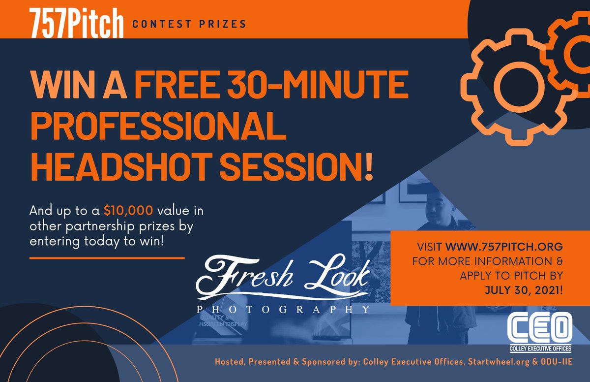 757Pitch's tweet photo. How about a professional Headshot for your website and Social Media thanks to @freshlookphotog. Win 757Pitch and it could be yours along with up to $10K in other prizes.  

Apply before July 30 for your chance to compete: https://t.co/Z6w2Zjf493 https://t.co/OnEpGlSLL8