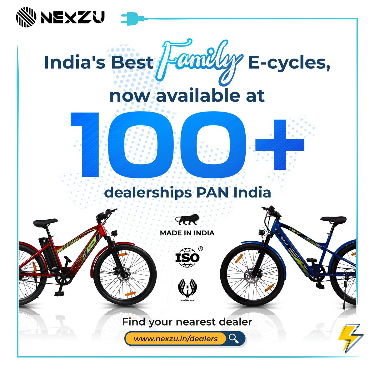NexzuMobility's tweet photo. What's better than one partner? A channel of 100+ dealer partners' PAN India. 
Buy India's best family e-cycles #Roadlark or #Rompus+ from your nearest dealer. Find a dealer here:
https://t.co/JzUya4LFfx
.
.
#NexzuMobility #ElectricVehicles #cycles #cycling https://t.co/ENMqlP9n2g