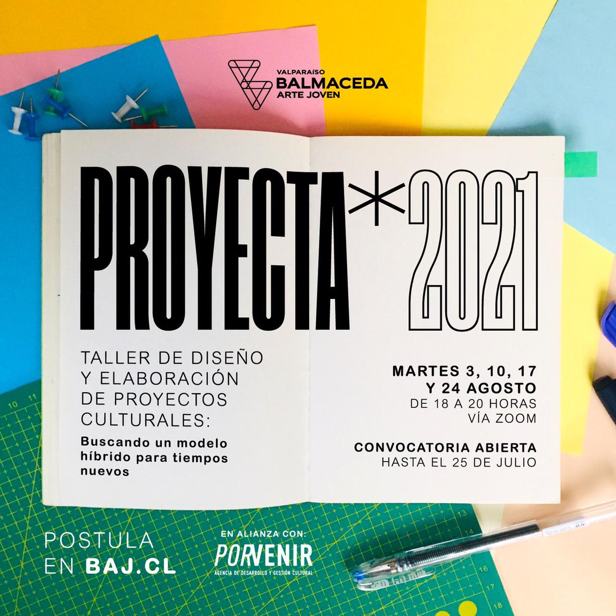balm_artejoven's tweet photo. Si eres de #Valparaíso, atención a esta convocatoria‼
#Proyecta2021
¡Participa en el Taller de Diseño y elaboración de #proyectosculturales, de @bajvalpo y @AgenciaPorvenir! 😊
➡ Bases, requisitos y postulaciones: https://t.co/qfmJZ0Uzbn
#TeCuidasTúNosCuidamosTodes 💜 https://t.co/OE8vr7iRMc