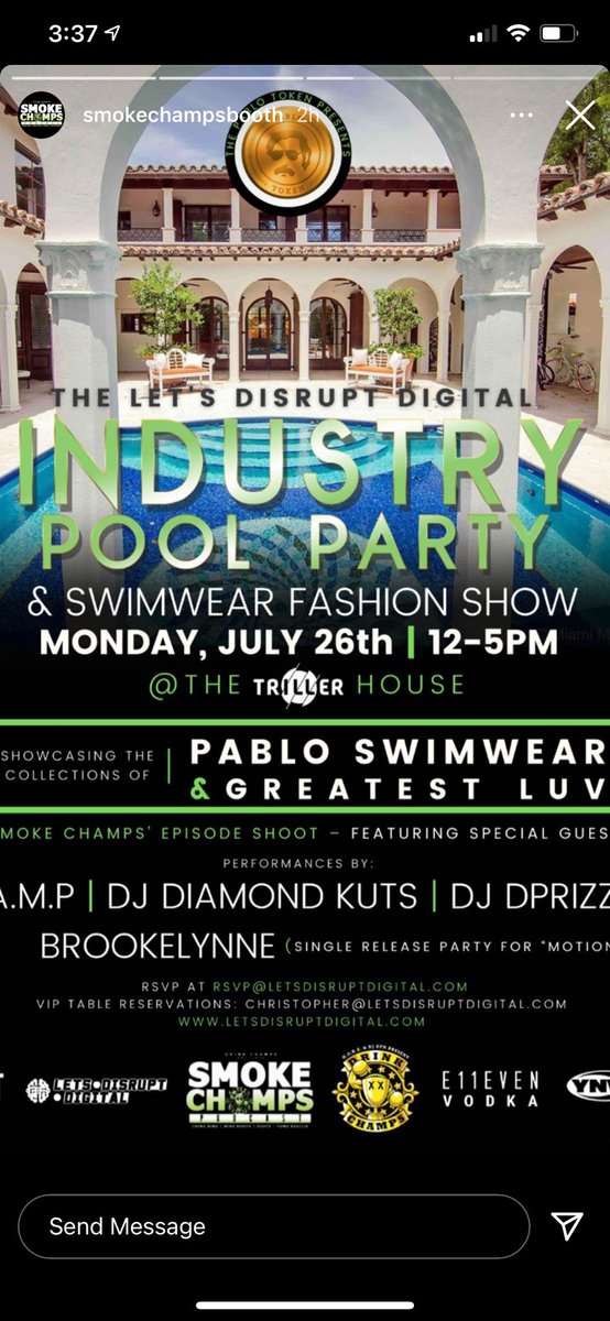 pablotokenarmy's tweet photo. Miami get ready. The Pablo Token is proud to sponsor the biggest pool party in Miami. @triller @smokechamps #thepablotoken #pablotoken #smokechamps #hotaltcoins #ALTSEASON #CryptoNews #1000xtoken #PancakeSwap #DeFi #miamievents #Triller #HotDeFiSummer #cryptocurrency https://t.co/UjwtxlZ2dK