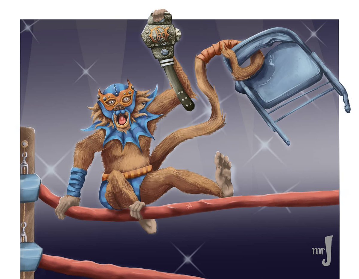 MrJiyn's tweet photo. After years of working as a research 'assistant', Alejandro spends his retirement as the galaxy's greatest champion... Lucharaña! https://t.co/WUpK7mRuR3