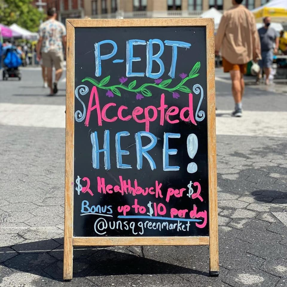 Most #NYC #farmersmarkets accept #SNAP/EBT and P-EBT. When you spend $2 at a local farmers market, you will receive $2 in Health Bucks to purchase more fruits and veggies. Check out farmers markets near you at nyc.gov/healthand by searching “farmers markets.'