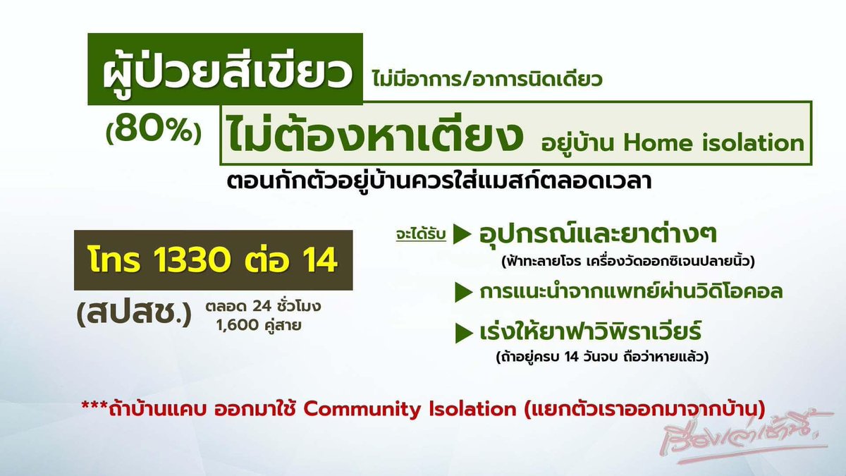 a115wanderlust's tweet image. ถ้าติดโควิดแล้วอาการไม่มากไม่ต้องหาเตียงแล้วนะค้าบ นอนที่บ้านได้เลย home isolate โทรไป 1330 ต่อ 14 เค้าจะส่งยา อุปกรณ์มาให้ แล้วจะมี จนท video call ติดตามอาการ ถ้าครบ 14 วันถือว่าหายแล้ว
(เตียงไม่พอ ต้องเก็บเตียงให้คนอาการหนัก) 
#หาเตียงโควิด