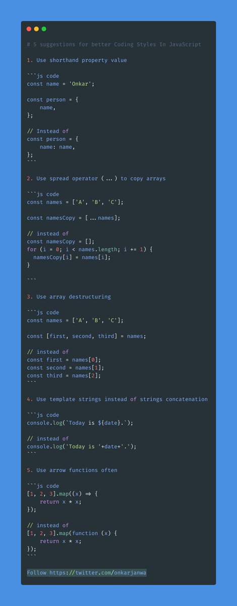 onkarjanwa's tweet image. 5 suggestions for better Coding Styles In JavaScript

#javascript #code #codingstyles