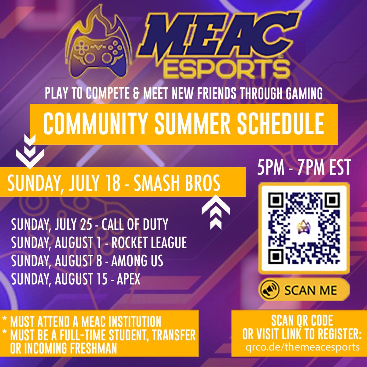 FamuVGC's tweet photo. Greetings - before we leave the MEAC and join the SWAC, join us at the following MEAC E-Sports events this month and next. @FAMUHousing1887 @FAMU_1887 @THEMARCHING100 @RattlersDen @FAMUCIS https://t.co/iCBBltl8e1