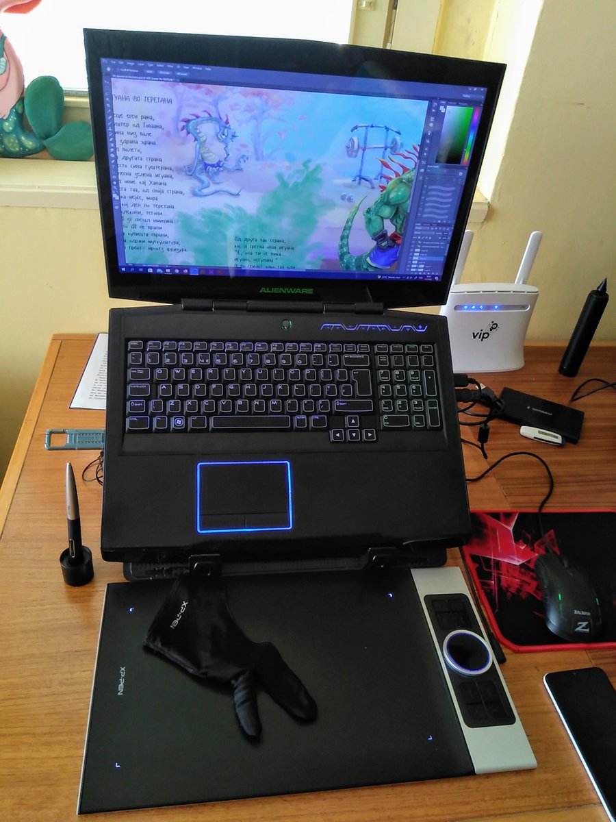 nE0n1nja's tweet image. Working on my book 🖌️ #portablesetup #xppen #decopro #alienware #artwip #artprocess #digitalart #bookillustration