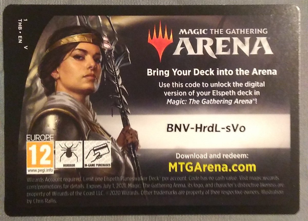 pragmaticsliver's tweet photo. Another #MTGArena Planeswalker Deck code. It's unused, but expired in the US. Actual expiration dates seem to vary by user account, though. Consistency is not the MTG Arena way. If you're able to use it, great.

#MagicTheGathering #MTG #MTGArenaCodes #Planeswalker #MTGcodes #TCG https://t.co/oO8p8MPAIy