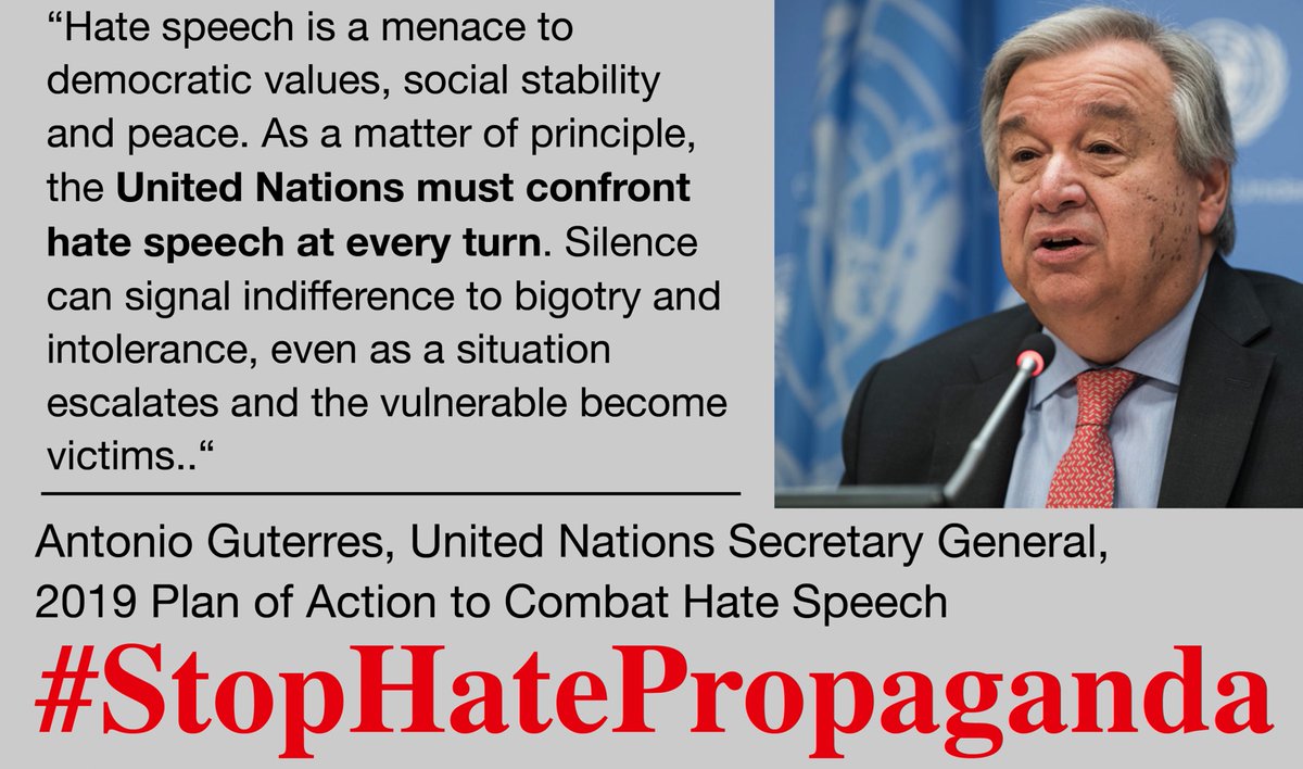 JaschaNoltenius's tweet photo. “Hate speech is a menace to democratic values, social stability &amp; peace. (..) United Nations must confront hate speech at every turn. Silence can signal indifference to bigotry and intolerance, even as a situation escalates and the vulnerable become victims.“ #StopHatePropaganda https://t.co/jNwicUYjUG