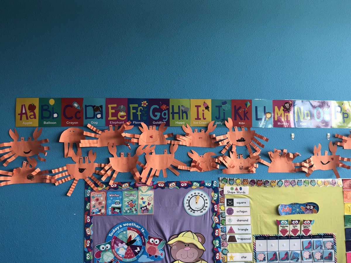 JadePandres's tweet photo. It’s beach week in the Owl classroom! Started out strong with some happy crabs and a lone crab jellyfish #JoansPreschool https://t.co/apX6j6B3a2