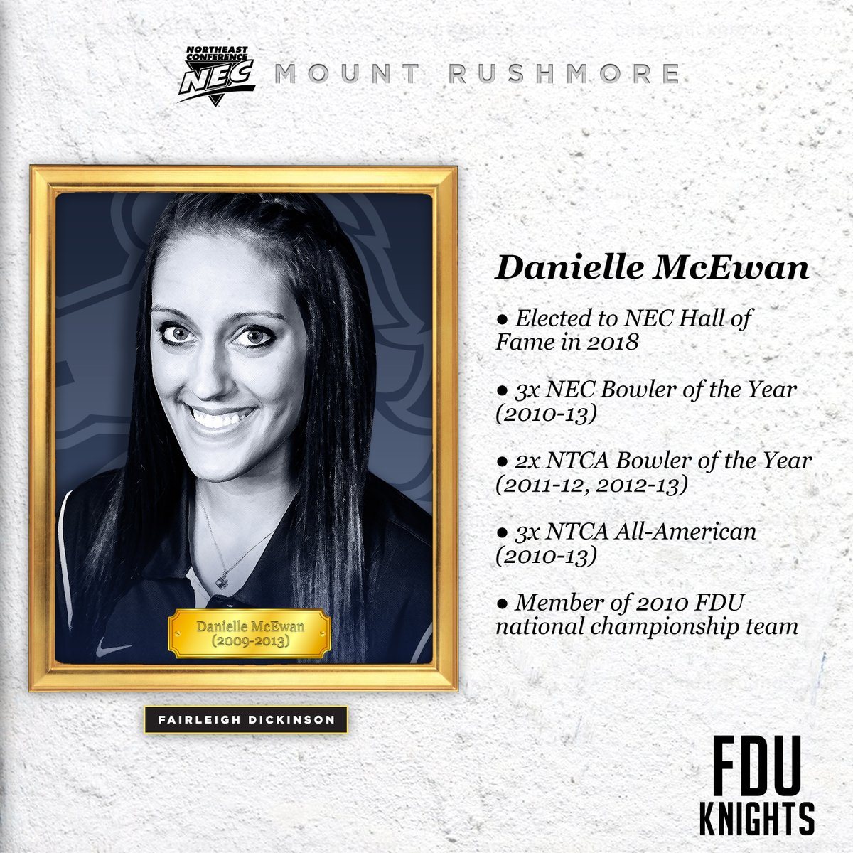 NECsports's tweet photo. The All-Time Northeast Conference Bowling #MountRushmore⛰️👥🎳

💠 Jackie Carbonetto, SHU 

💠 Melanie Hannon, FDU 

💠 Danielle McEwan, FDU 

💠 Erica Perez, FDU 

#necbowl | #NEC40th🎉 https://t.co/VPVc4PdcDg