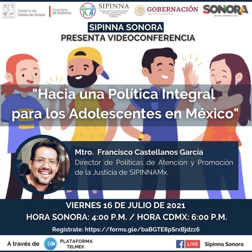 Mañana tendremos nuestra videoconferencia <a href="/SipinnaSonora/">SIPINNA Sonora</a> “Hacia una Política Integral para los Adolescentes en México” ponente, Mtro.Francisco Castellanos <a href="/NickyBravo1/">Nicky Bravo Hidrovo. #EcuadorPorLaNiñez</a>  Dra. Amelia Iruretagoyena. Mgdo.Gabriel García Correa, Integrantes Subcomisión Justicia Sonora <a href="/SIPINNA_MX/">Sipinna</a>