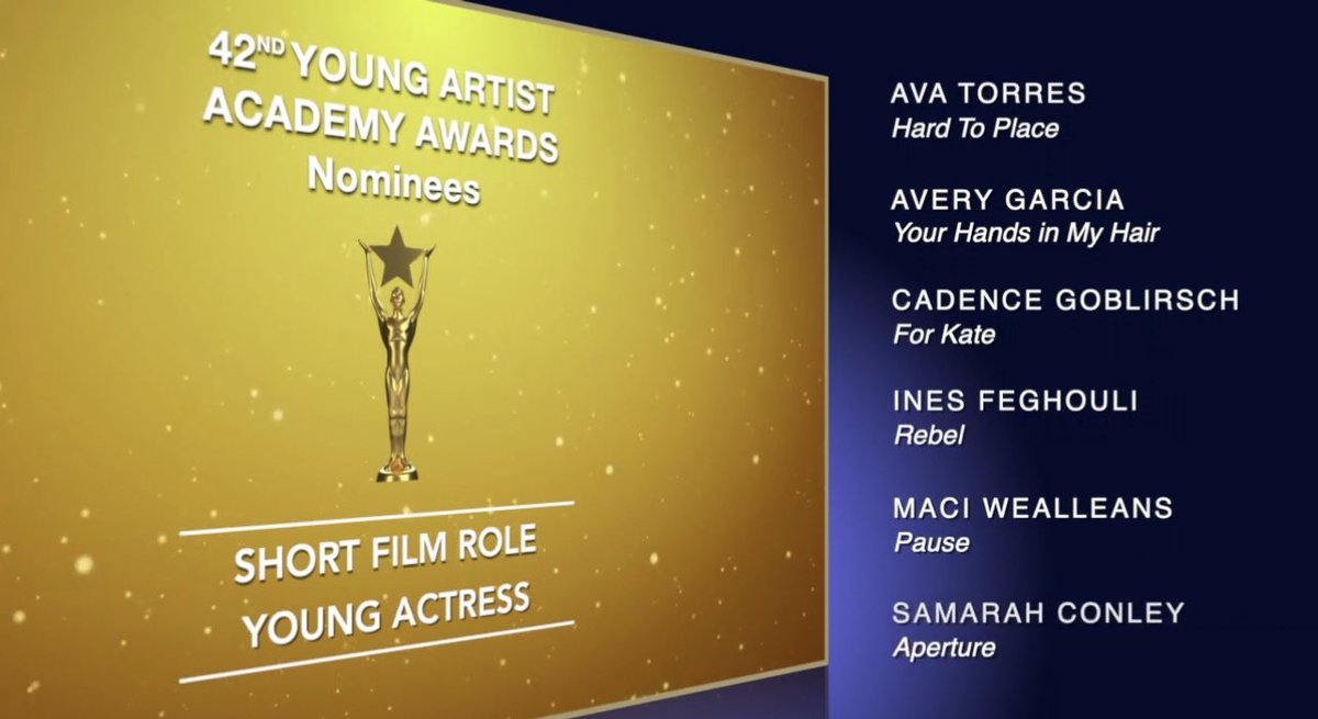 SamarahConley's tweet image. Thank you @YoungArtistAwds for the Short Film Role Young Actress  nomination for my lead role in Aperture.

Congrats to all of the nominees!

#42YAA #youngartistawards #actorslife #youthactor #childactor #shortfilm #indiefilm #adjustyouraperture #aperture #imwithtake3talent