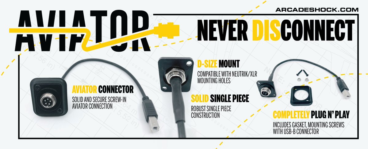 ArcadeShock's tweet photo. COMING SOON

Upgrade your connection with the robust and sure connection with our AVIATOR USB Kit

Standard Neutrik  mounting plate size / screw holes for easy swap and compatible with SDCP gaskets

All parts included as shown

#aviatorusb #arcadestick #fightstick #easymodding https://t.co/f7V7nc8v6C