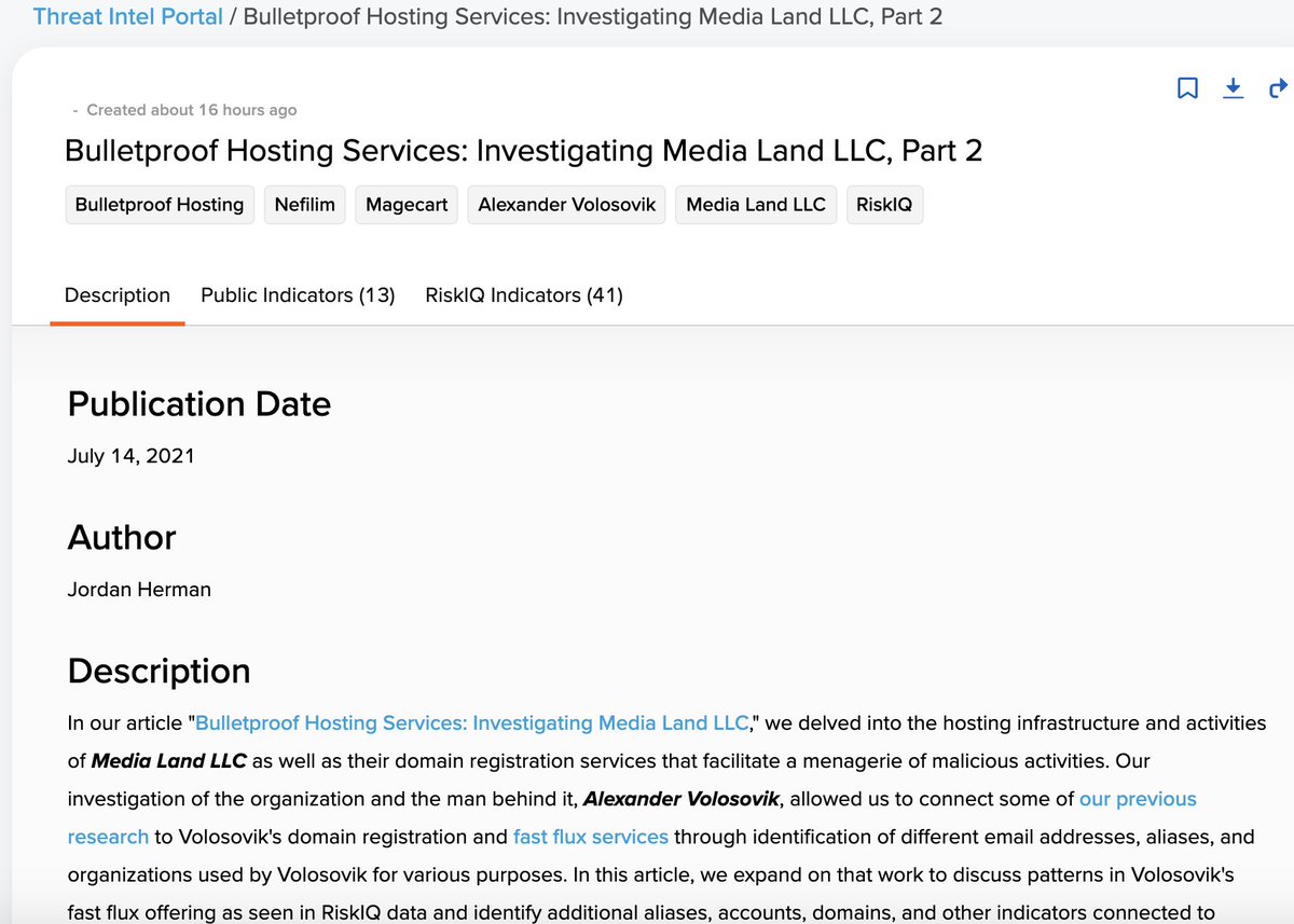 RiskIQ's tweet image. Media Land LLC is a notorious organization facilitating an ecosystem of global #cybercrime. Our researchers connected the individual behind it to past RiskIQ and other industry threat research via patterns in domain registrations and #fastflux services: bit.ly/3i5hyc8