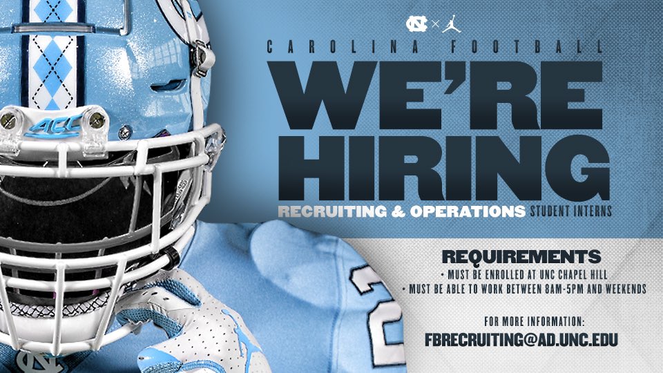 Our recruiting and operations staffs are looking for student workers for the upcoming year! Come join our team by applying at the link below. 🔗 forms.gle/pYaj858wu3Wie5… #CarolinaFootball 🏈 #BeTheOne