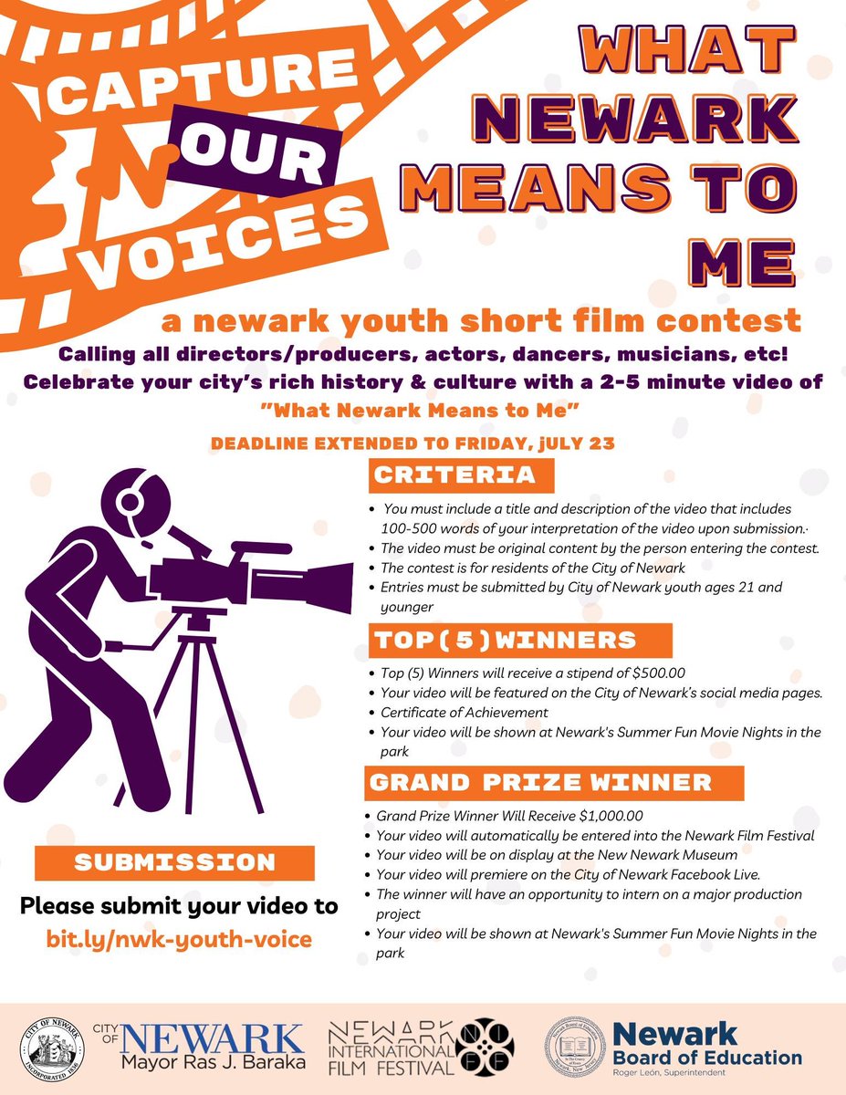 Newark Board of Education (@npsvoices) on Twitter photo Calling ALL Directors, Producers, Actors, Musicians and Storytellers! 🗣 The deadline for the <a href="/CityofNewarkNJ/">City of Newark</a> Capture Our Voices competition has been EXTENDED! #NewarkPublicSchools #CaptureOurVoices #FilmContest #NewarkFilmFestival #NPSPride #GrandPrize Calling ALL Directors, Producers, Actors, Musicians and Storytellers! 🗣 The deadline for the <a href="/CityofNewarkNJ/">City of Newark</a> Capture Our Voices competition has been EXTENDED! #NewarkPublicSchools #CaptureOurVoices #FilmContest #NewarkFilmFestival #NPSPride #GrandPrize