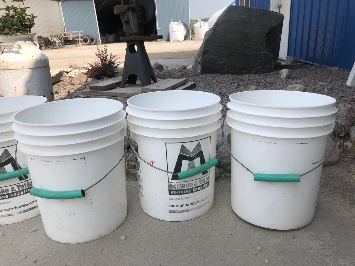 OptimalFarms's tweet photo. Farm mom hack 101: cut garden hose to make nice soft handles on your pails. Easier on the hands ✋🏾✋🏾of little #Farmkids  💪🏽👍🏼🪣 that have calves to feed https://t.co/3F1oqWSK5d