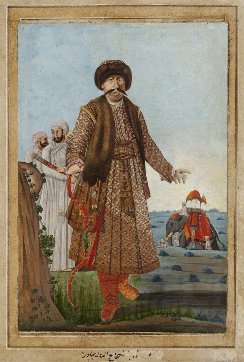 Cultural influence of Afghans on 18th century Northern India. Nawab Shuja ud-Dawla of Awdah in Afghan dress, ca.1772. collections.vam.ac.uk/item/O17527/na…