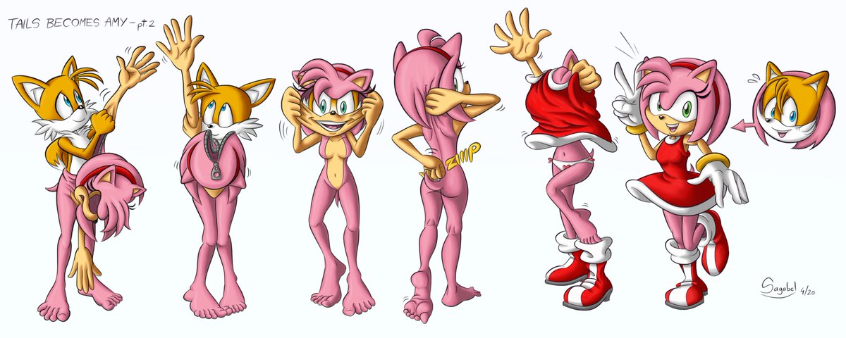 I drew this sequence of Tails suiting as Amy Rose (from Sonic the Hedgehog ...