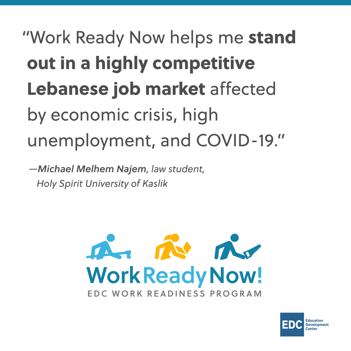 EDCtweets's tweet photo. "Reimagining Youth Skills Post-Pandemic" is the theme of #WYSD2021. Today we pay tribute to the #resilience &amp; creativity of youth everywhere, and thank our partners who work w/ us to support #YouthSkills development.
#WorkReadyNow 
#Lebanon https://t.co/ha3dADCErz