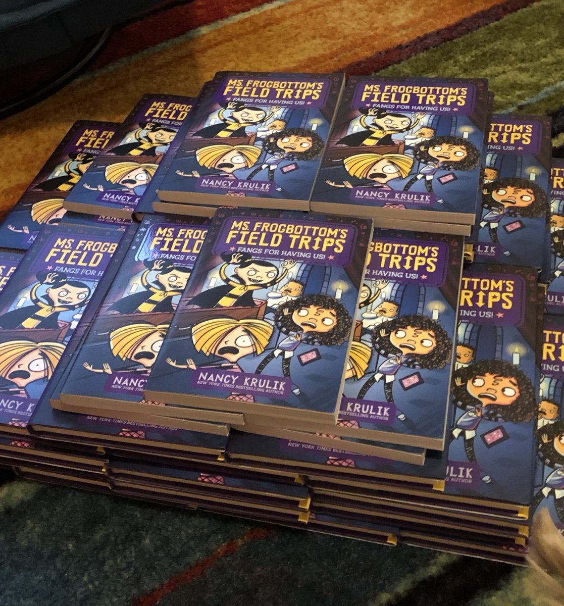 NancyKrulik's tweet photo. Author copy days are the best days! #msfrogbottomsfieldtrips Fangs for Having Us is in stores July 20. It's in my den today. @SimonKIDS @KarenRBNagel https://t.co/9DBXkL7Ick