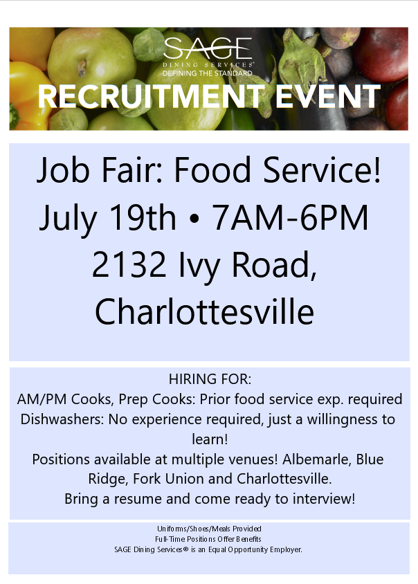 SAGE Dining Services on Twitter "Food Service Job Fair in