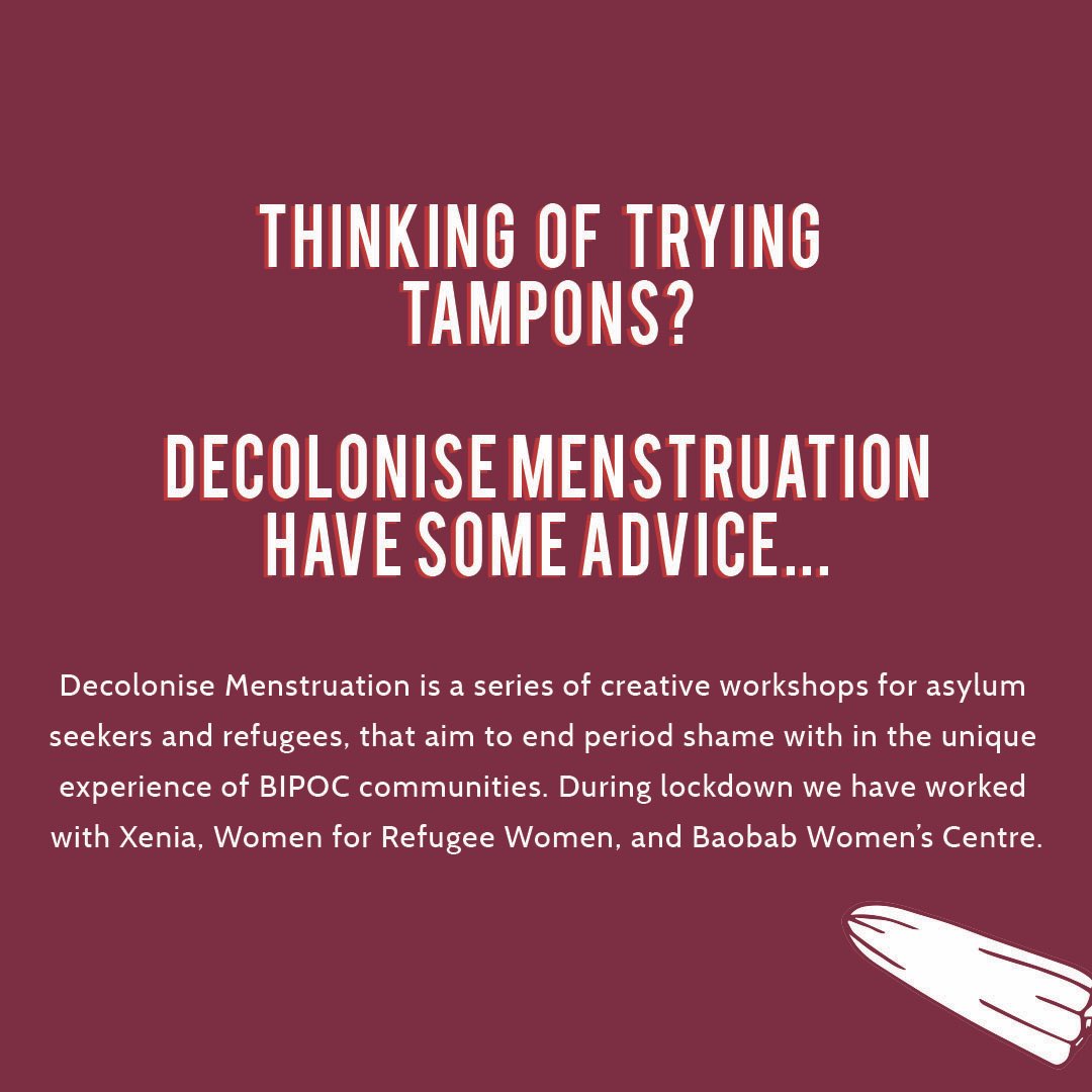 DecoloniseContr's tweet photo. On this week’s series of Decolonise Menstruation we look at participants thoughts on tampons 🩸.
- @_DianaMore_ :
#DecolonisingMenstruation's Project Manager (a joint project between DC and @bloodygood__ )
Illustrations by the amazing Grace Moore ✨
#lockdownperiod https://t.co/aJMDOTfMZl