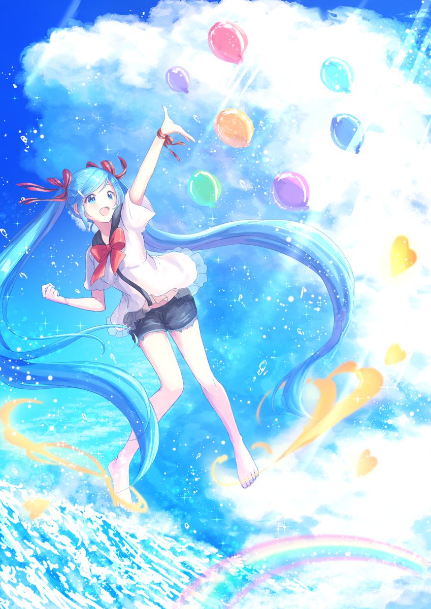 hatsune miku 1girl solo long hair shorts very long hair twintails balloon  illustration images