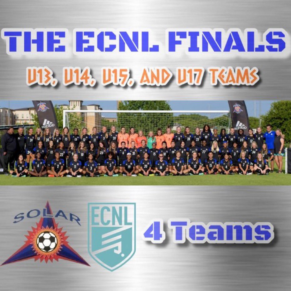 This year we make history by sending 4️⃣ @theECNL Solar teams to the National Finals in Richmond, Virginia July 17-19.  We are very proud of their unprecedented accomplishments. #SolarNation, please join us in cheering on these teams &amp; wishing the players and coaches all the best!