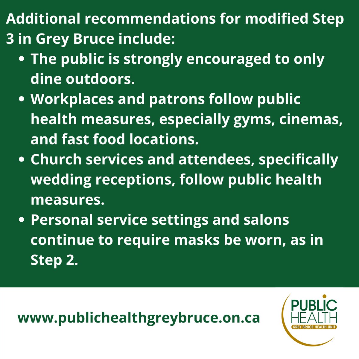 GBPublicHealth's tweet image. Delta Variant Concern - Roadmap for a Modified Step 3 in Grey Bruce
⚠️Grey Bruce is moving to a modified Step 3 with strong recommendations instead of regulatory orders to contain the spread of COVID-19. ⚠️
See Full News Release: www1.publichealthgreybruce.on.ca/About-Us/News-…
