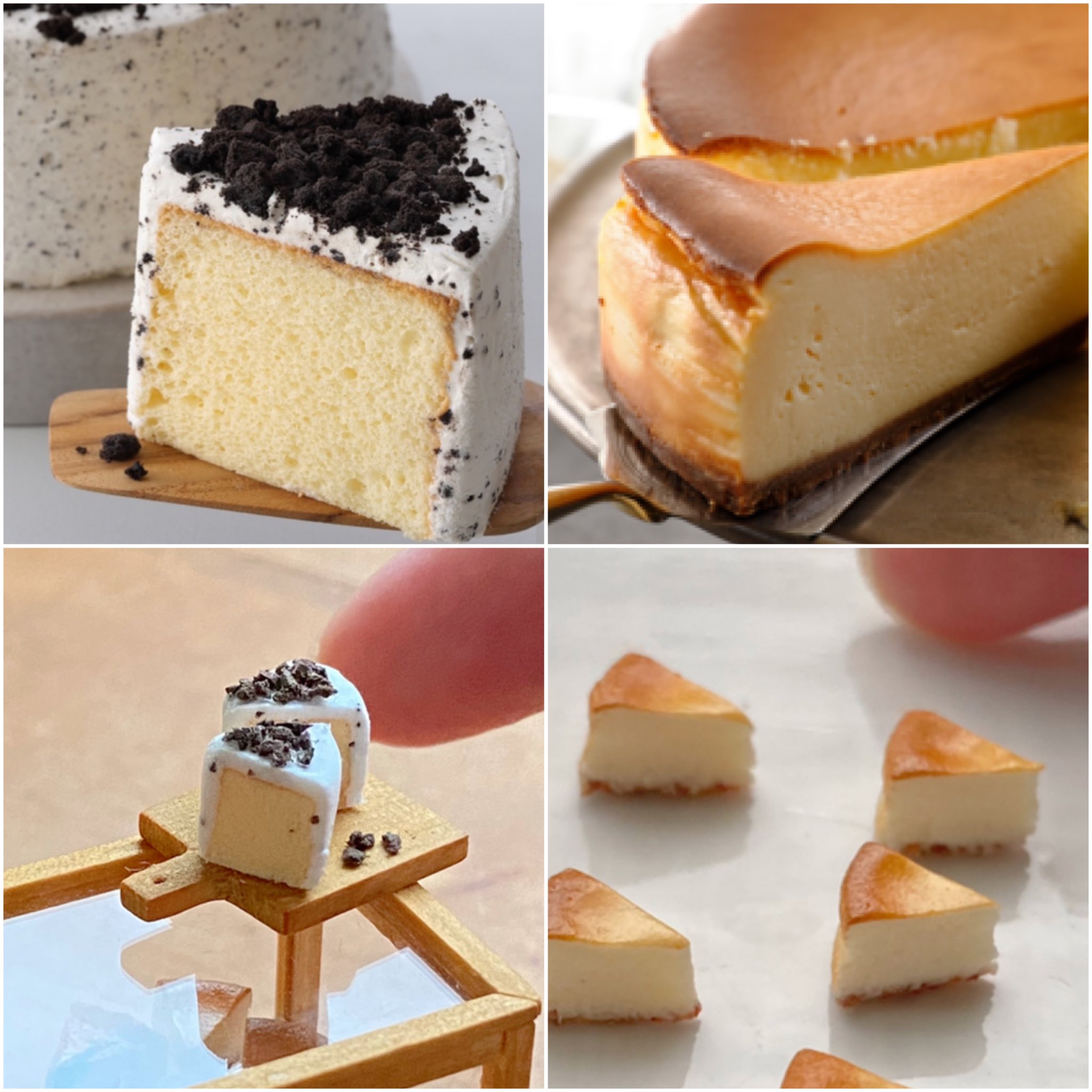 ぴん 久しぶりの投稿です ᵕ スタバっぽい雰囲気のミニチュアを作っています スタバフード を参考に クッキー クリームシフォンケーキと ニューヨークチーズケーキを作りました 上は本物下の写真はミニチュアフードです𓈒 𓂂𓏸