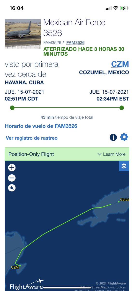 LibertarioMx01's tweet photo. El @GobiernoMX tendrá que dar explicaciones sobre el vuelo del FAM3526 que partió hoy de la CDMX (MEX) a las 9:34 a.m. hacia La Habana, Cuba 🇨🇺 y regresó a la Isla de Cozumel, Q. Roo, México (CZM) a las 2:43 p.m.
@lopezobrador_ ¿Otra vez rescatando a tiranos y narcodictadores? https://t.co/6MFEXBkxTK