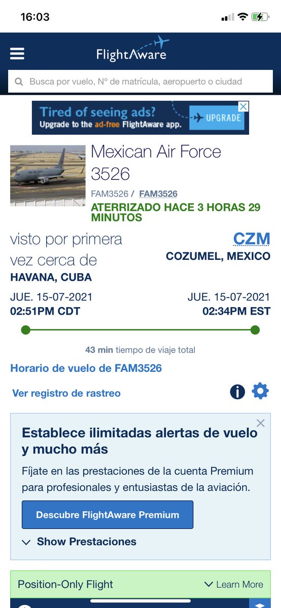 LibertarioMx01's tweet photo. El @GobiernoMX tendrá que dar explicaciones sobre el vuelo del FAM3526 que partió hoy de la CDMX (MEX) a las 9:34 a.m. hacia La Habana, Cuba 🇨🇺 y regresó a la Isla de Cozumel, Q. Roo, México (CZM) a las 2:43 p.m.
@lopezobrador_ ¿Otra vez rescatando a tiranos y narcodictadores? https://t.co/6MFEXBkxTK
