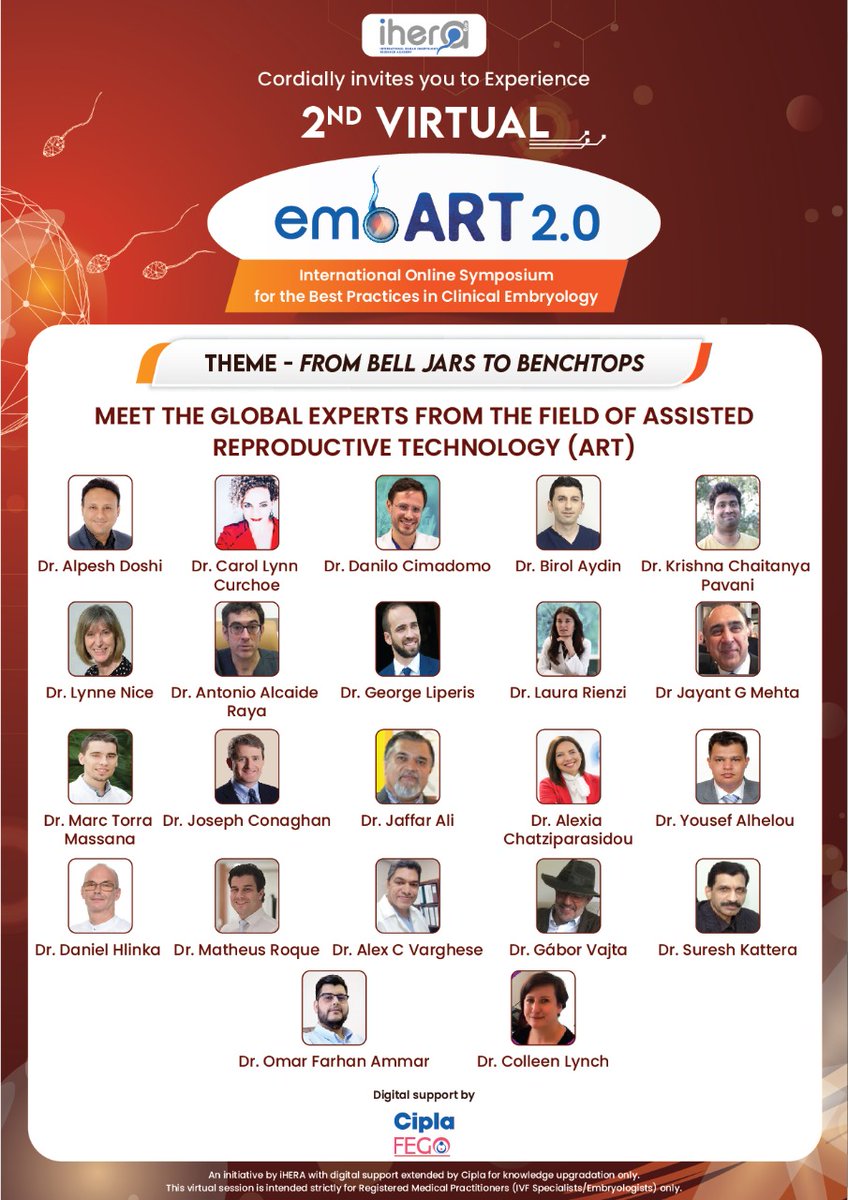 iHeraEmbryology's tweet photo. iHERA cordially invites you for a grand Live Symposium

2nd embART 2021
India’s International Online Symposium for the best practices in Clinical Embryology

A knowledge sharing initiative by iHERA in association with Cipla- FEGO

Click here to Register: 
https://t.co/EfAS3615sn https://t.co/9BgQ8RrLpP