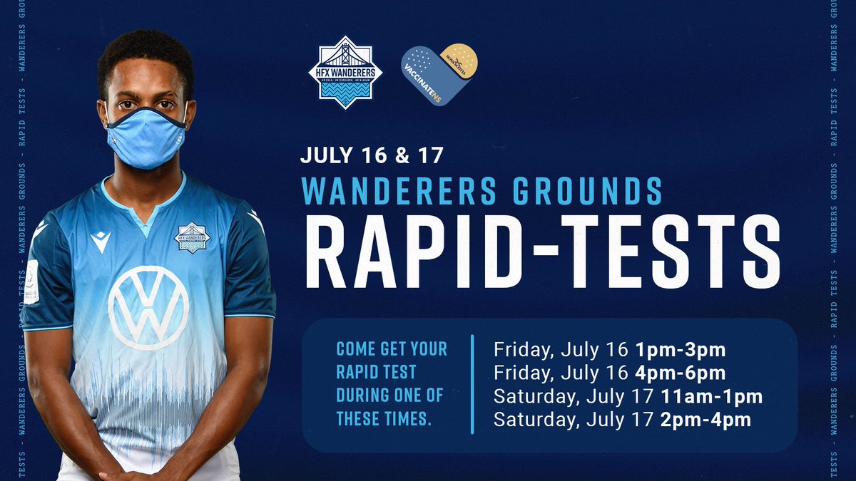 HFXWanderersFC's tweet photo. What better way to get your test than at the Wanderers Grounds 🏟💙

Join us Friday/Saturday at our Sackville Street entrance to help us #VaccinateNS @nsgov 

#TogetherWeWander https://t.co/W1Qx68Tnqt