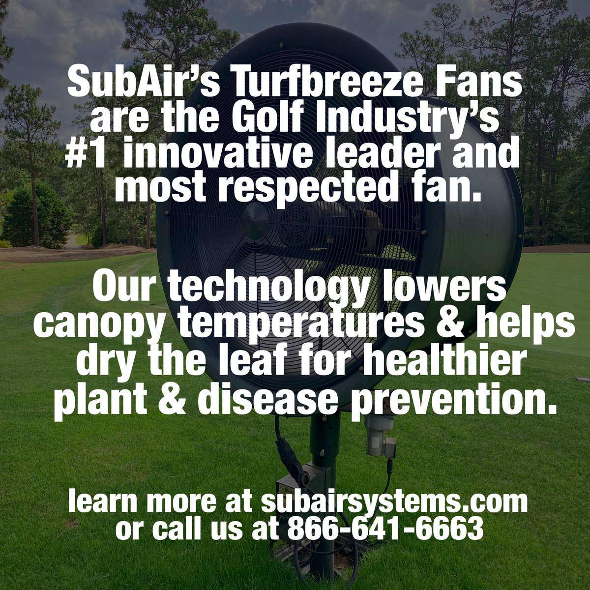 SubAirSystems's tweet photo. SubAir’s Turfbreeze Fans are the Golf Industry’s #1 innovative leader and most respected fan.
To learn more check out our website (linked in bio) or contact us at 866-641-6663! #subairsystems #golf #turfbreeze https://t.co/vGH1AmIG9m
