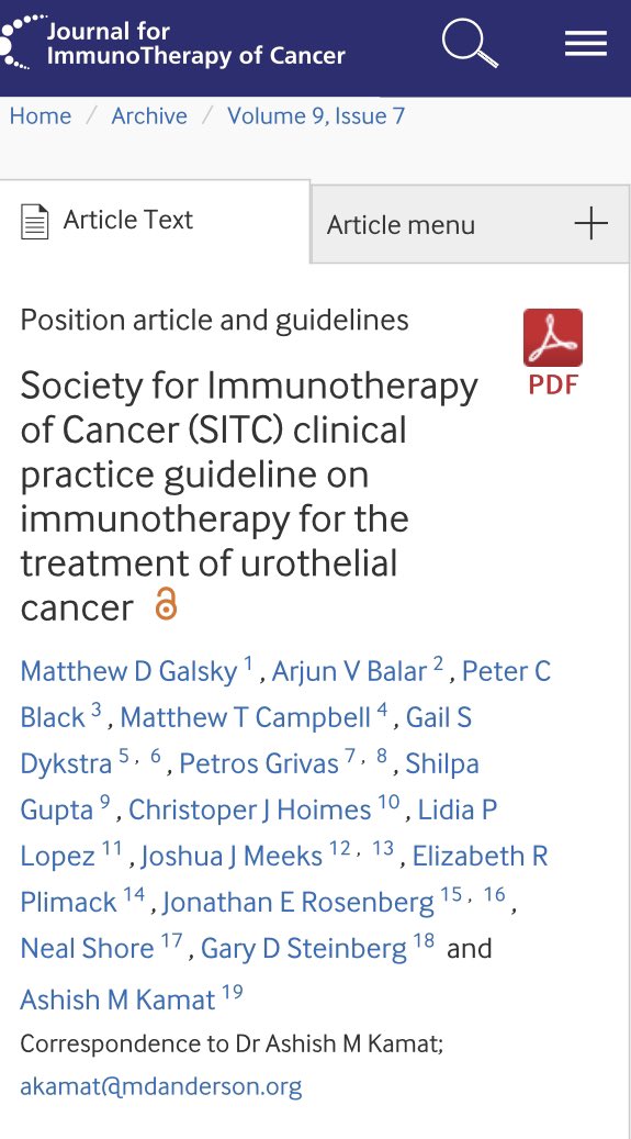 Ashish M. Kamat, MD, MBBS (@urodocash) on Twitter photo Updated Society for Immunotherapy of Cancer (SITC) clinical practice guidelines on #immunotherapy for the treatment of #bladdercancer out today
dx.doi.org/10.1136/jitc-2…
#SITCGuidelines #BladderCancer <a href="/jitcancer/">Journal for ImmunoTherapy of Cancer</a> <a href="/urotoday/">UroToday.com</a> <a href="/BladderCancerUS/">Bladder Cancer Advocacy Network</a> <a href="/IBCG_BladderCA/">IBCG</a> <a href="/IBCN1997/">IBCN</a> Updated Society for Immunotherapy of Cancer (SITC) clinical practice guidelines on #immunotherapy for the treatment of #bladdercancer out today
dx.doi.org/10.1136/jitc-2…
#SITCGuidelines #BladderCancer <a href="/jitcancer/">Journal for ImmunoTherapy of Cancer</a> <a href="/urotoday/">UroToday.com</a> <a href="/BladderCancerUS/">Bladder Cancer Advocacy Network</a> <a href="/IBCG_BladderCA/">IBCG</a> <a href="/IBCN1997/">IBCN</a>