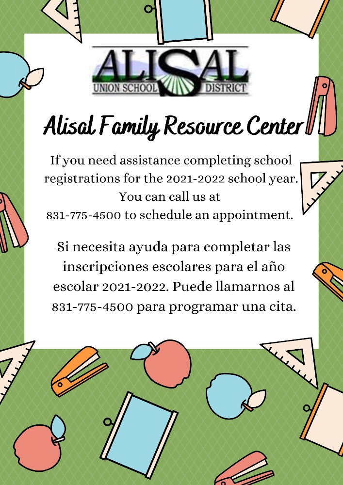 AUSD_FRCs's tweet photo. We are assisting with school registrations. Please call (831) 775-4500 to schedule an appointment 📱 

Estamos ayudando con inscripciones escolares. Por favor llame al (831) 775-4500 para hacer una cita ☎️ https://t.co/lWQlYmLlUj