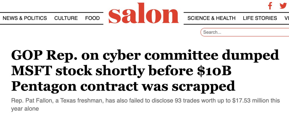 I do financial journalism for free.

I covered the Fallon story after investigating the JEDI contract.

But sites picked up the news, not attributing it, and put it behind a paywall.

This info must be accessible. It must be free. We must speak truth to power.

Let's keep going.