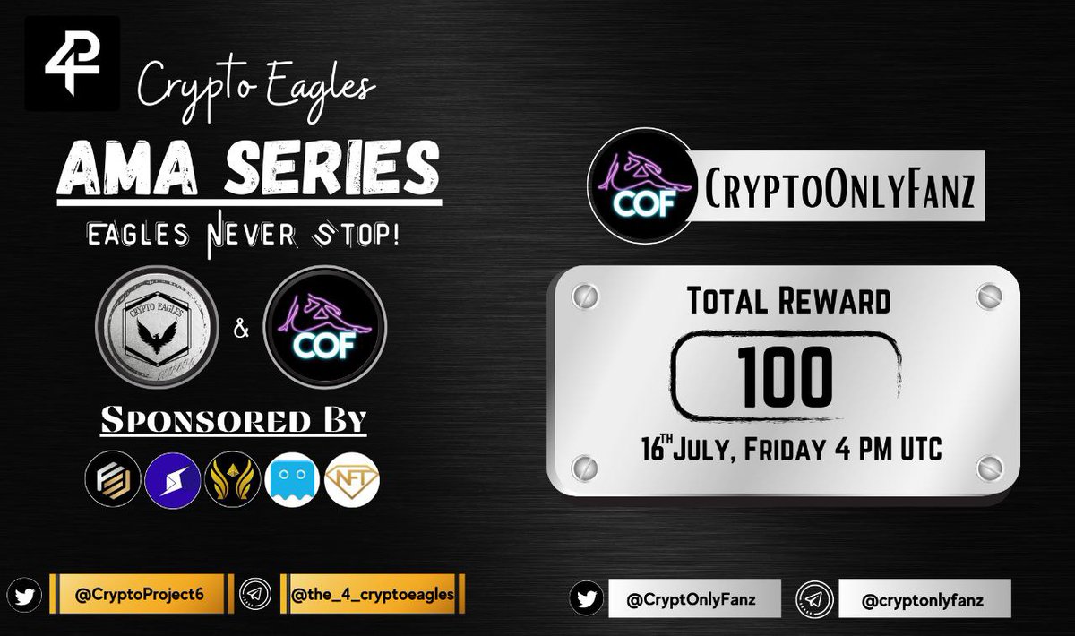 CryptoProject6's tweet photo. We are pleased to announce our next AMA on 16th July 2021 at 4:00 PM UTC
 
@CryptoProject6

 x 
@CryptOnlyFanz

Reward : 100$
For AMA details:
https://t.co/U7N8rcQxIu
Requirements:
Follow :-
@CryptOnlyFanz
 &amp; 
@CryptoProject6

Like, RT, Tag your 3 Friends https://t.co/v6aHMXu0c6