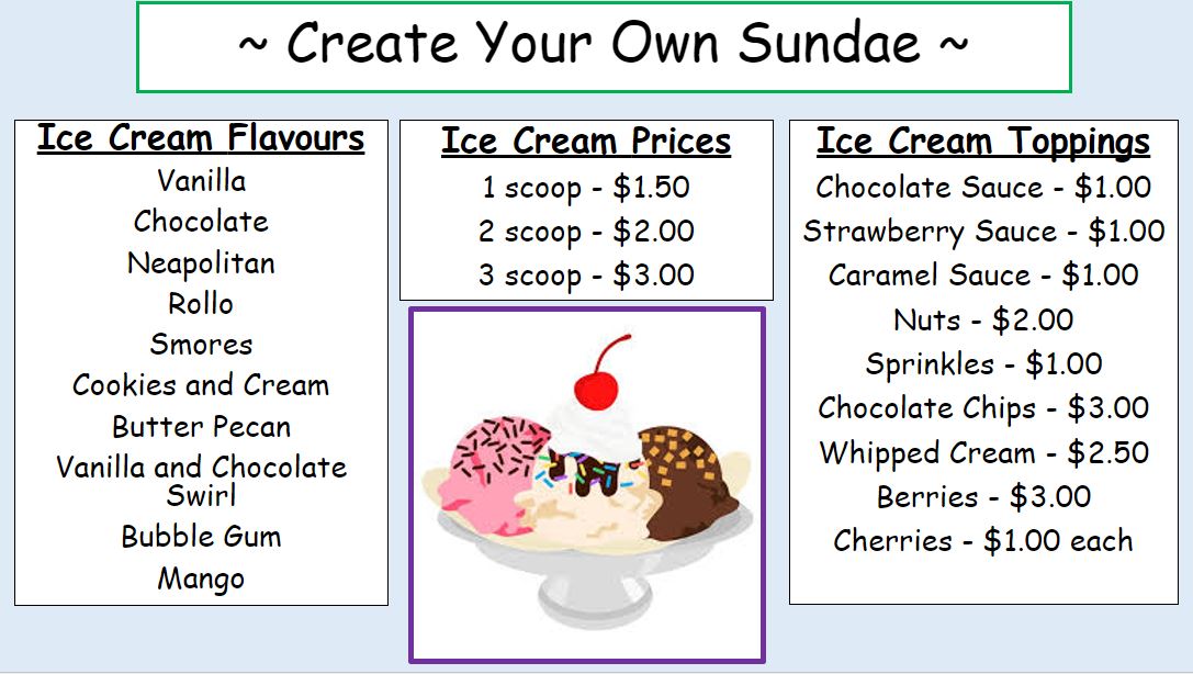 Mrs_Amy_Lebert's tweet photo. We decided to keep the conversation about ice cream going into Math class. #CampDiscovery students were creating their own sundaes and adding up the prices to find the grand total. Yum! #GECDSBSLP2021 https://t.co/ht8sLfXXQD